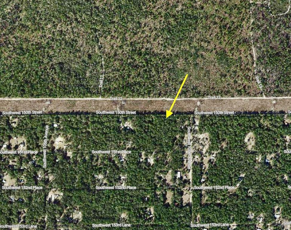 This is an aerial map showing a wooded lot located south of Southwest 150th Street — TRACT 29 SW 150TH STREET, DUNNELLON, FL