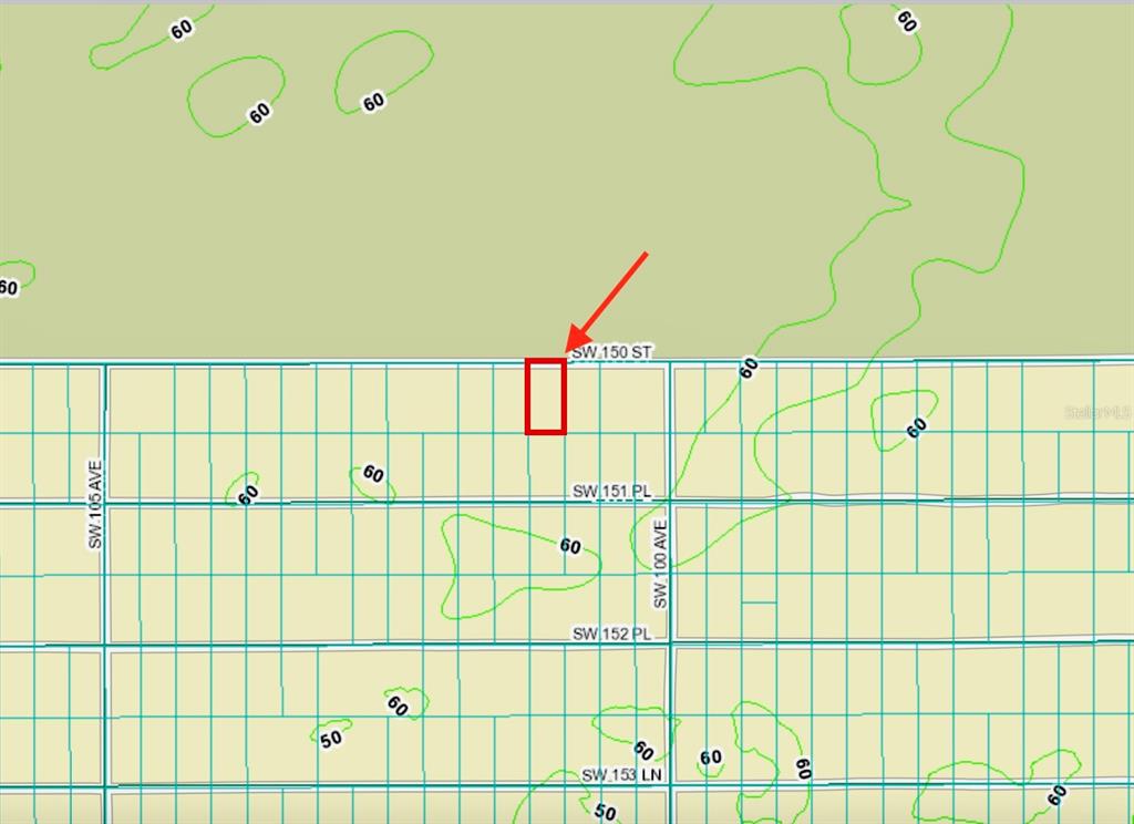 This is a map showing a rectangular property highlighted in red near a street intersection — TRACT 29 SW 150TH STREET, DUNNELLON, FL