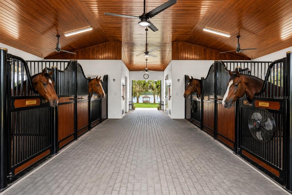 An aerial view shows a long, narrow residential property with a driveway leading to a lake — 746 LAKE MILLS ROAD, OVIEDO, FL