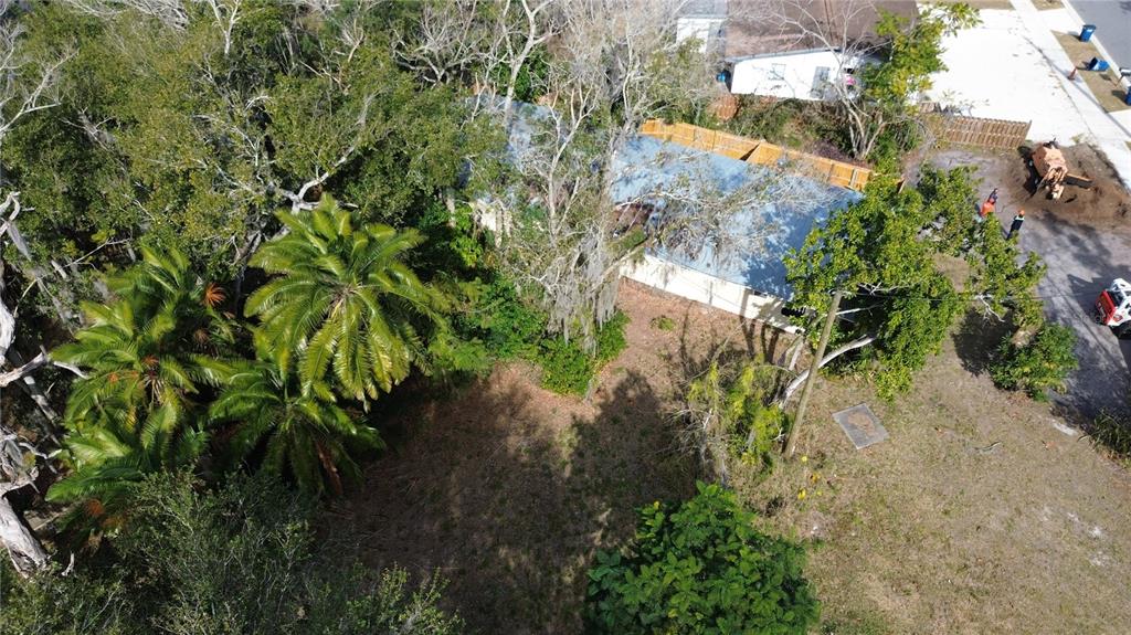 An aerial view shows a house with a metal roof surrounded by trees and vegetation — 231 S ORANGE STREET, SEBRING, FL