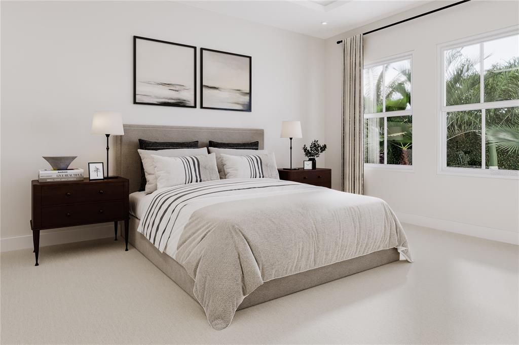 This is a digital rendering of a bedroom featuring a bed, two nightstands, and windows — 22134 PINE GROVE LOOP, LEESBURG, FL