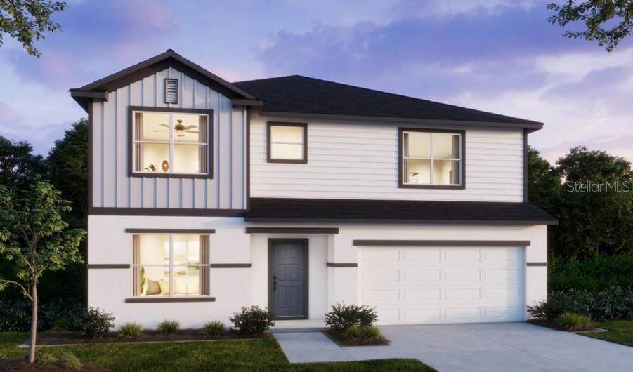 This is a rendering of a two-story house with a white exterior and attached garage — 1485 TRINIDAD STREET, DELAND, FL