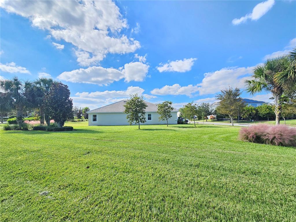 A single-story house sits on a large, grassy lot with palm trees and landscaping — 1351 OLYMPIC CLUB BOULEVARD, CHAMPIONS GATE, FL