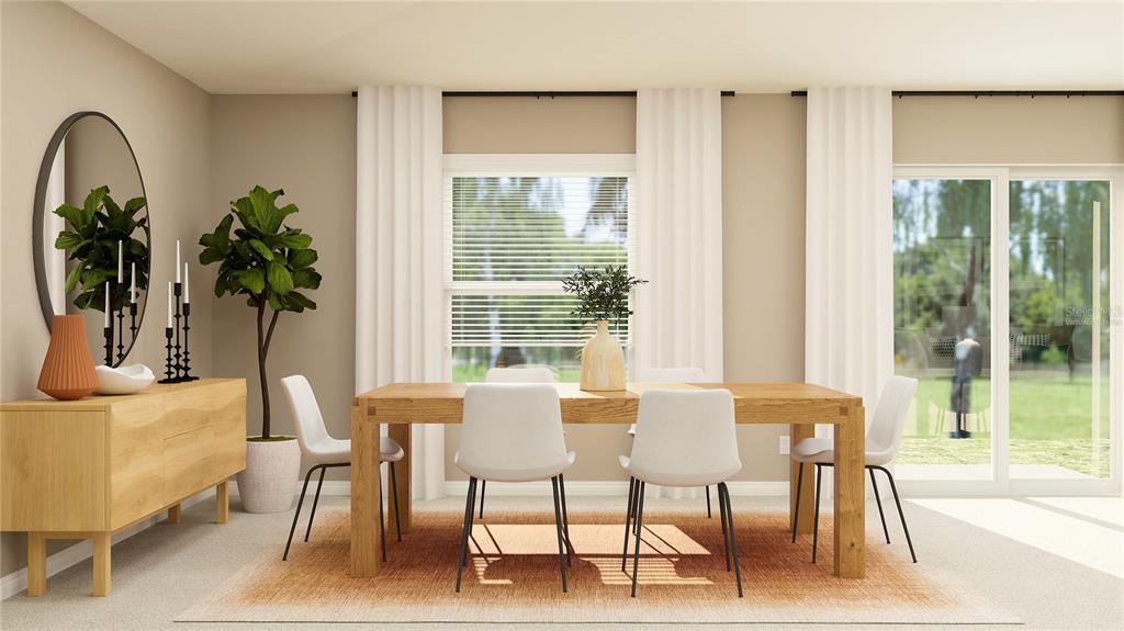 This is a virtual rendering of a dining room with a wooden table and chairs — 2835 PIONEER TRAIL, EAGLE LAKE, FL