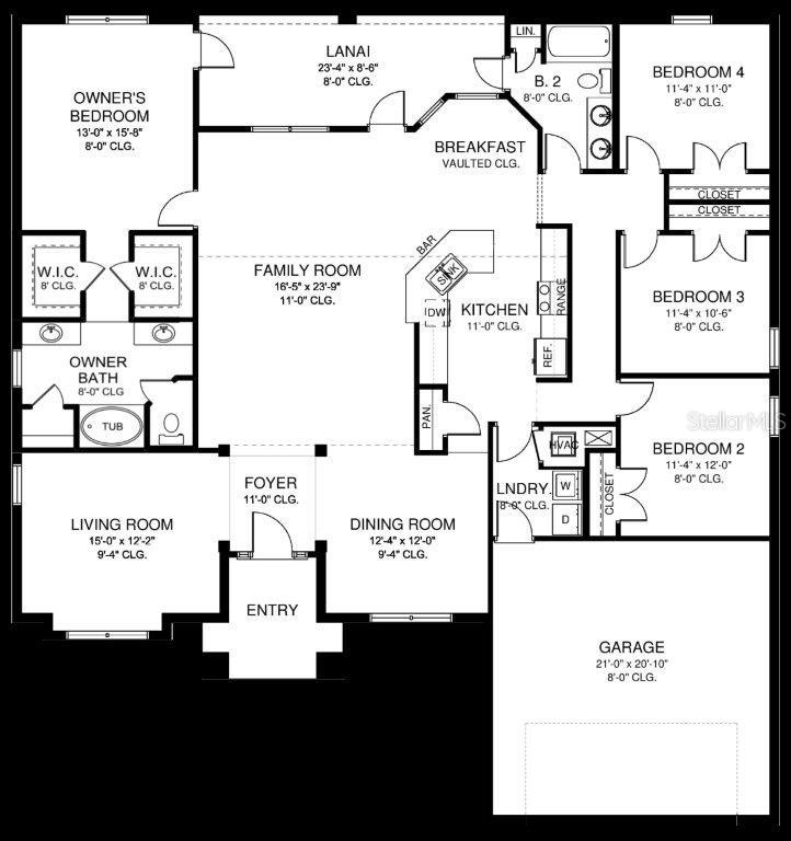 This is a floor plan of a single-story house featuring four bedrooms, a garage, and a lanai — 6433 GRAPEWOOD ROAD, SPRING HILL, FL