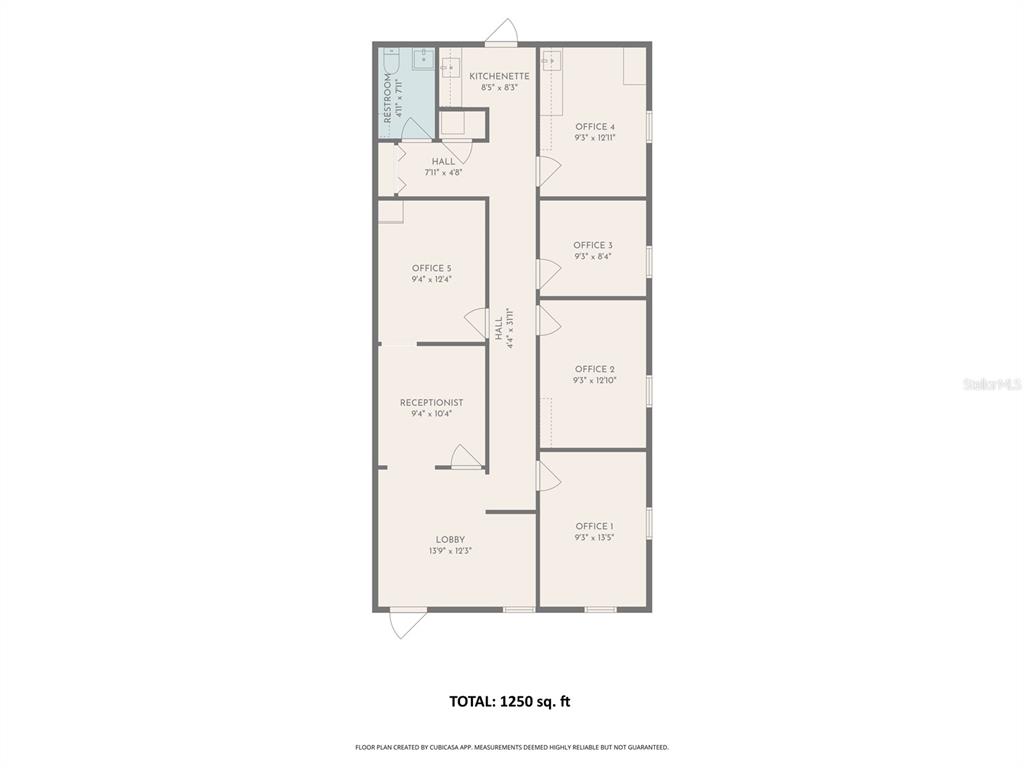 This is a floor plan of a commercial office space with a reception area and kitchenette — 6957 E FOWLER AVENUE, TAMPA, FL