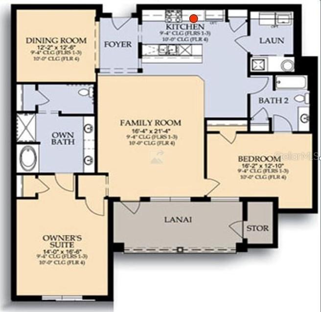 This floor plan shows a residential layout featuring an owner's suite, family room, and kitchen — 5012 SHOREWAY LOOP UNIT 20507, ORLANDO, FL