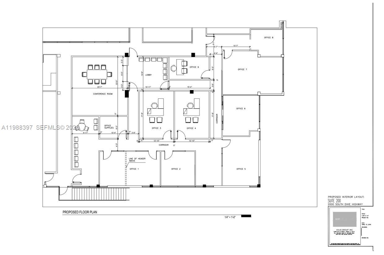 This is a floor plan for a commercial office suite with multiple rooms and corridors — 2000 S Dixie Hwy # 200, Miami FL 33133, MIAMI, FL