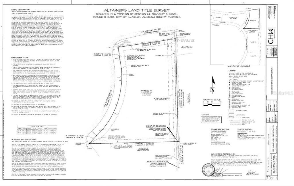 This is an ALTA/NSPS land title survey map for a parcel of land in Florida — US 441 HIGHWAY, ALACHUA, FL