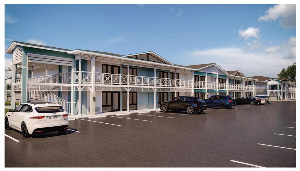 A rendering of a two-story apartment building with exterior walkways and a parking lot — 5995 W IRLO BRONSON MEMORIAL HIGHWAY, KISSIMMEE, FL