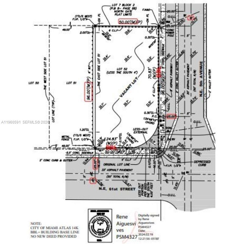 This is a land survey map showing the property boundaries and dimensions of a vacant lot — 481 NE 61st St, Miami FL 33137, MIAMI, FL