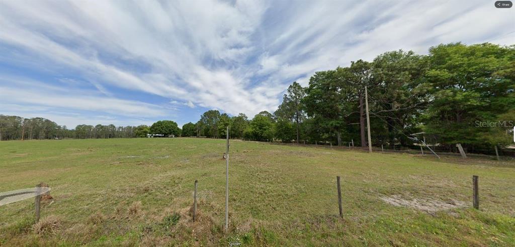 A wide, grassy, fenced-in field is bordered by a line of mature trees under a sky — GREEN POND RD, POLK CITY, FL