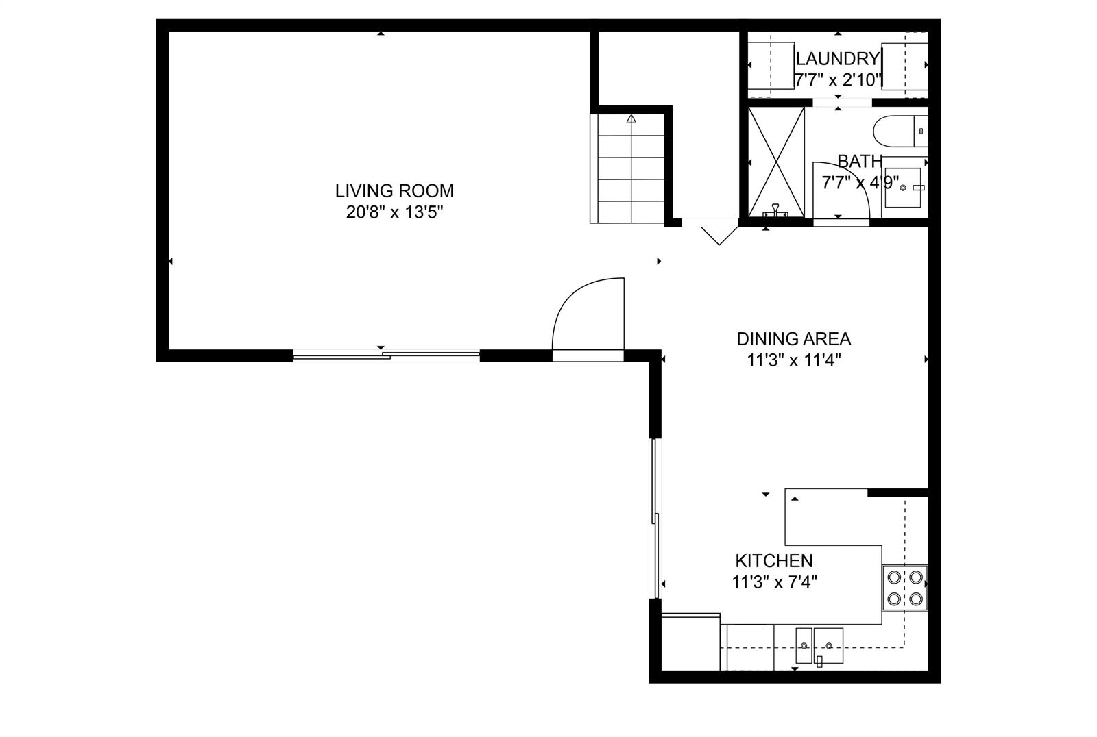This is a floor plan of a one-bedroom apartment featuring a living room, kitchen, and bathroom — 255 Lake Arbor Drive, Palm Springs FL 33461, PALM SPRINGS, FL