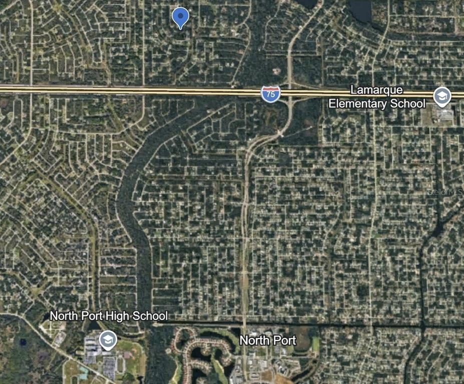 This is an aerial map view of a residential neighborhood in North Port, Florida — GAITOR TERRACE, NORTH PORT, FL