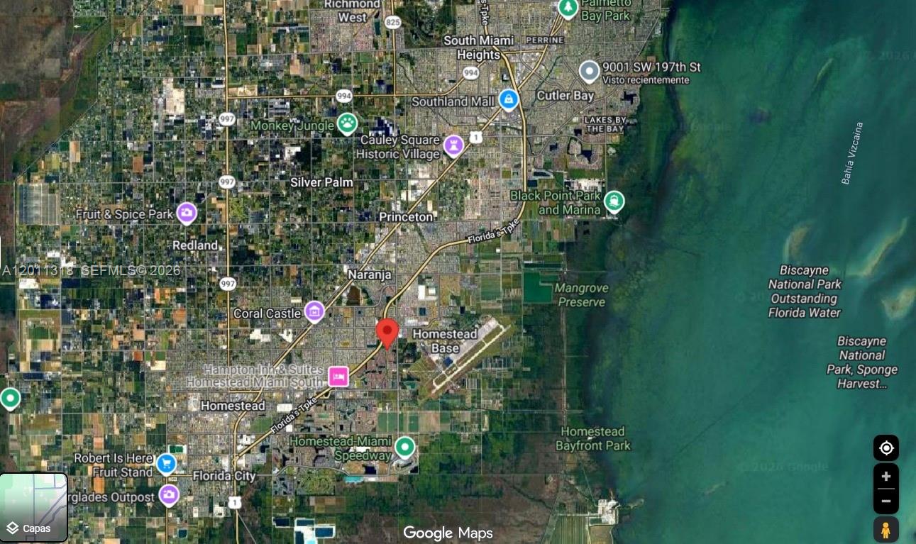 This is a map showing the area around Homestead, Florida, including various local landmarks — 2514 NE 41st Ave, Homestead FL 33033, HOMESTEAD, FL