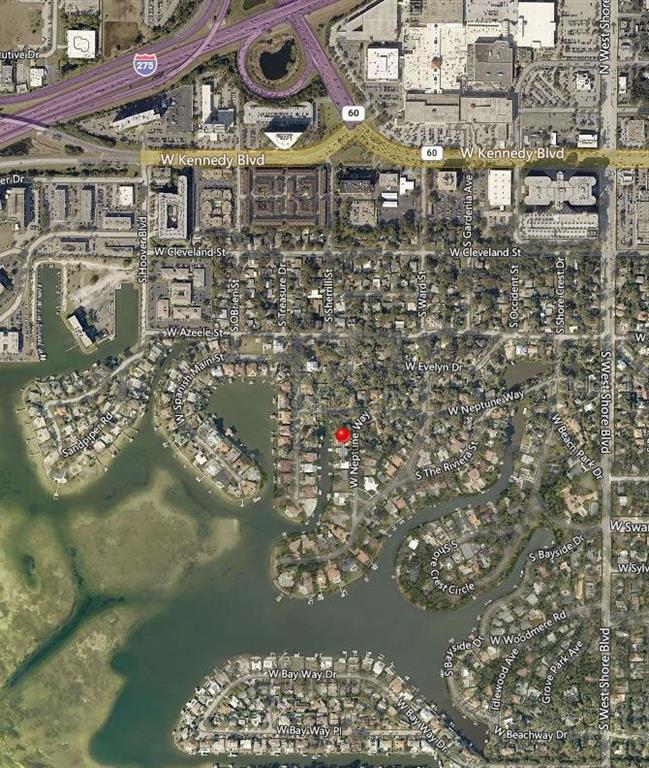 This is an aerial map showing a residential neighborhood and surrounding streets in Tampa, Florida — 5123 W NEPTUNE WAY, TAMPA, FL