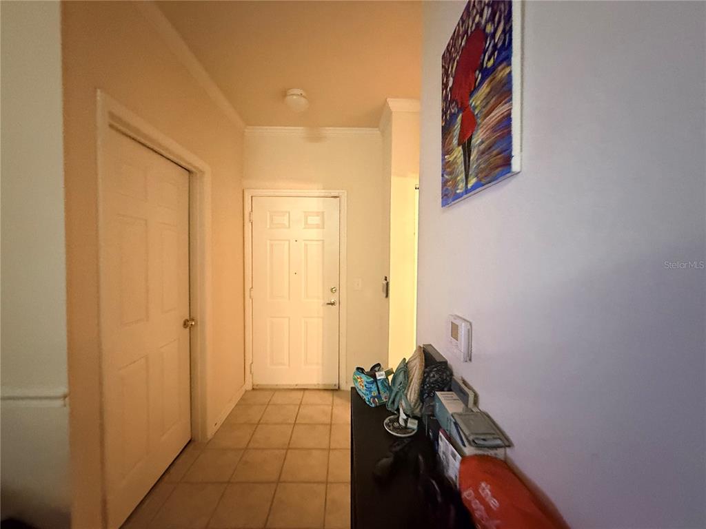 A tiled entryway features a white front door, a side door, and a wall painting — 3751 CONROY ROAD UNIT 2315, ORLANDO, FL