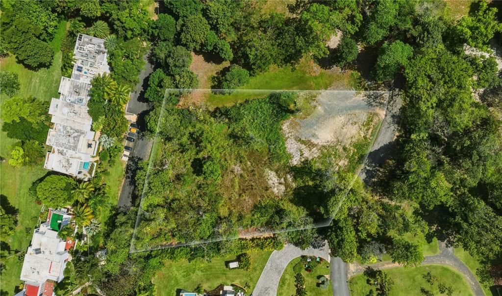 An aerial view shows a vacant, partially wooded lot outlined in a residential neighborhood — Lot-17 VILLA DORADO ESTATES, DORADO, PR