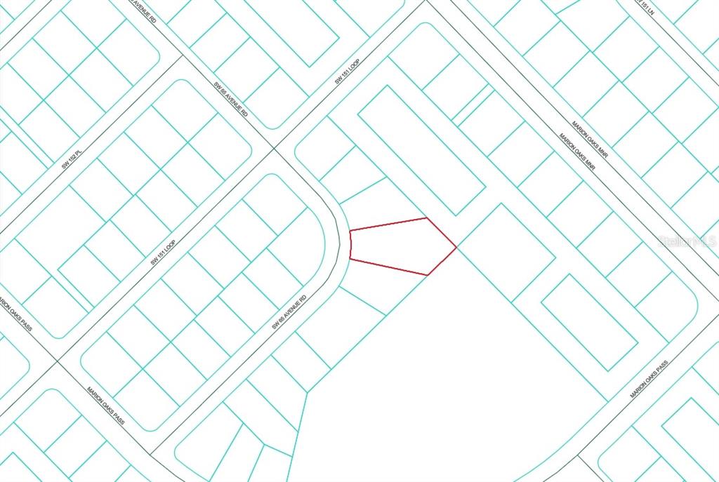This is a map showing a highlighted parcel of land within a residential neighborhood — 0000 SW 66TH AVENUE, OCALA, FL