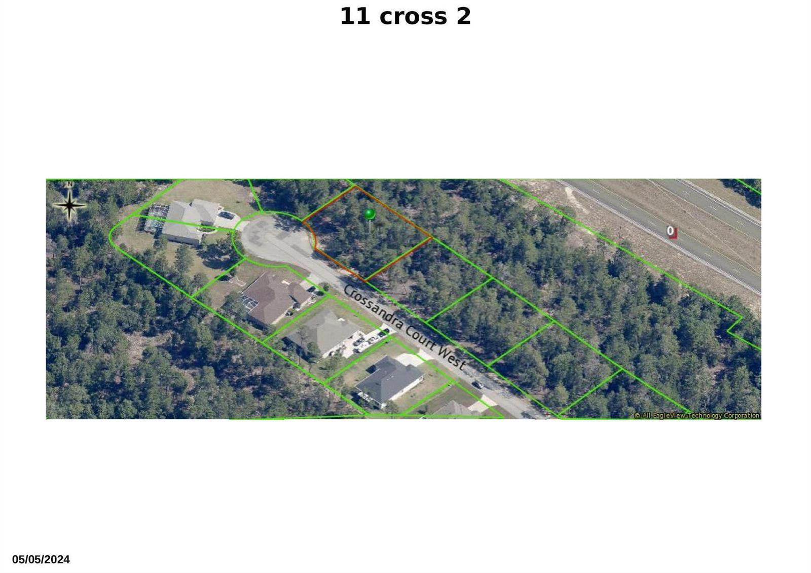 This is an aerial map showing a vacant wooded lot on a residential cul-de-sac — 11 Crossandra Court W, FL 34446, FL