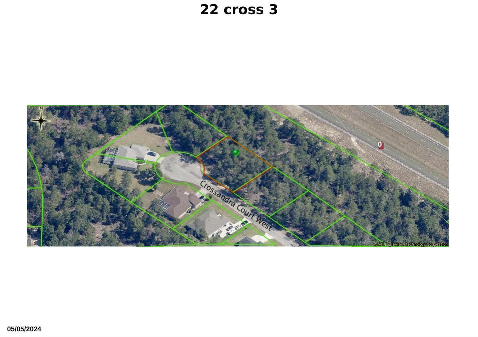 This is an aerial map showing a vacant, wooded residential lot on a cul-de-sac — 11 Crossandra Court W, FL 34446, FL