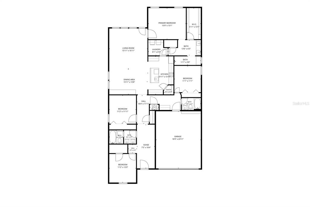 This is a floor plan showing a single-story house with a garage and four bedrooms — 2841 HAZE ROAD, CLERMONT, FL