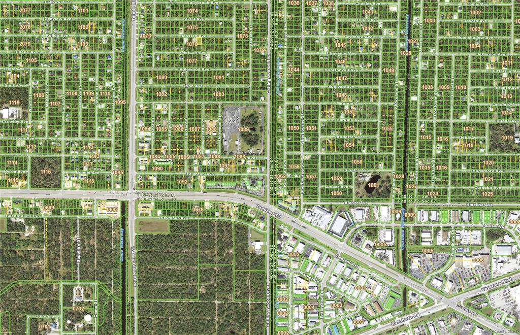 This is a map showing residential blocks, streets, and commercial areas in a suburban neighborhood — 17407 MASTEN AVENUE, PORT CHARLOTTE, FL