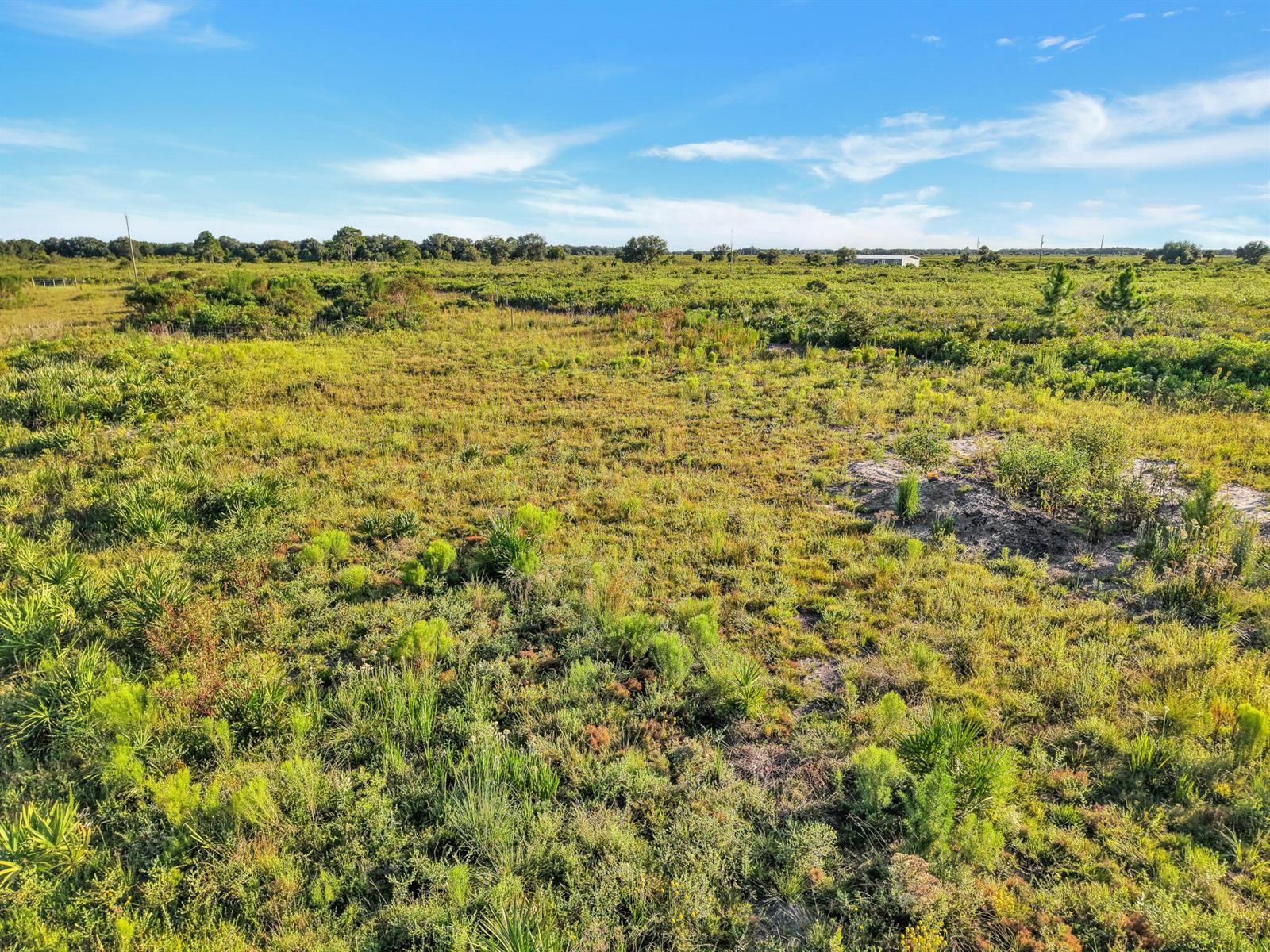 An aerial view of a flat, grassy, undeveloped rural lot under a blue sky — 22184 NW 278th Street, Okeechobee FL 34972, OKEECHOBEE, FL