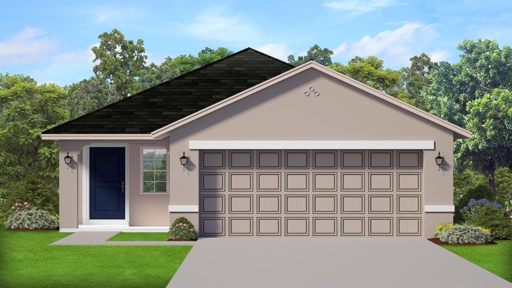 This is a digital rendering of a single-story house with a two-car garage — 2230 NW 23RD LOOP, OCALA, FL