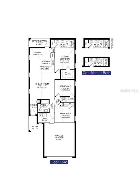 This is a floor plan for a three-bedroom home with a garage and covered patio — 2230 NW 23RD LOOP, OCALA, FL