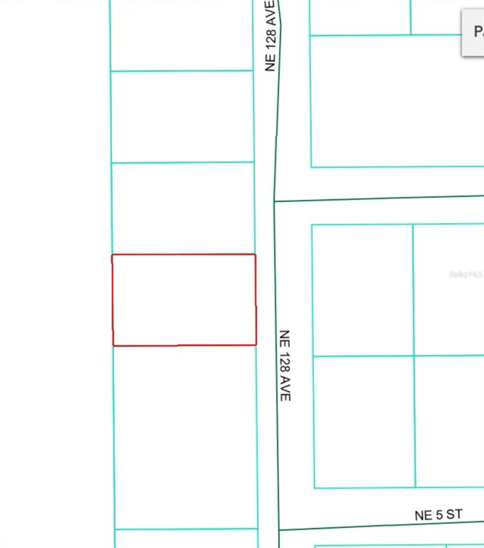 This is a map showing a rectangular property lot outlined in red along a road — Lot 8 NE 128TH AVENUE, SILVER SPRINGS, FL