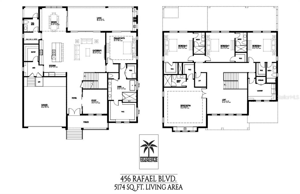 This image is a two-story floor plan showing a residential home layout — 456 RAFAEL BOULEVARD NE, ST PETERSBURG, FL