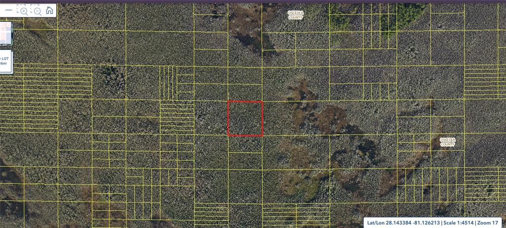 This is a map showing a highlighted rectangular land parcel with its legal description below — HOLOPAW GROVES ROAD Lot 125 & 126, ST CLOUD, FL