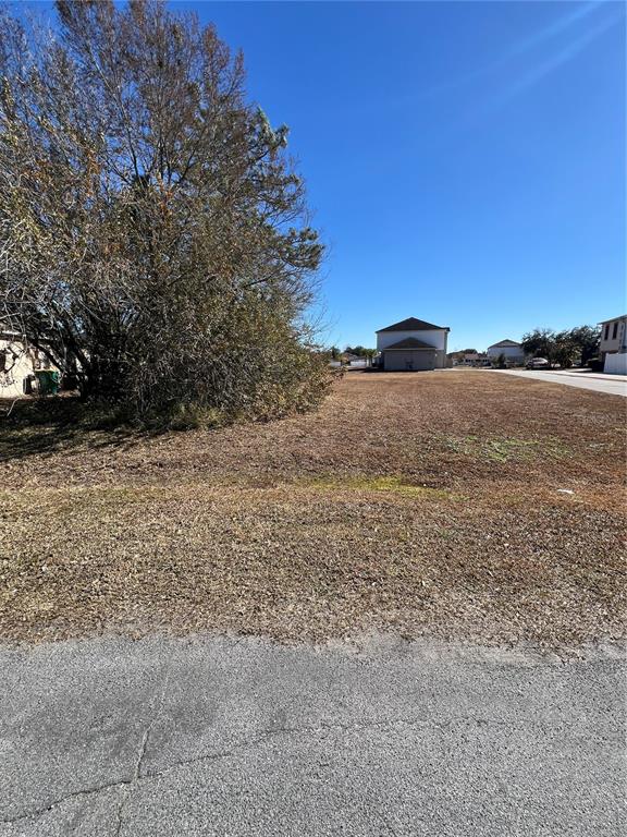 A vacant, grassy residential lot sits next to a large tree and neighboring houses — DERBYSHIRE DRIVE, KISSIMMEE, FL