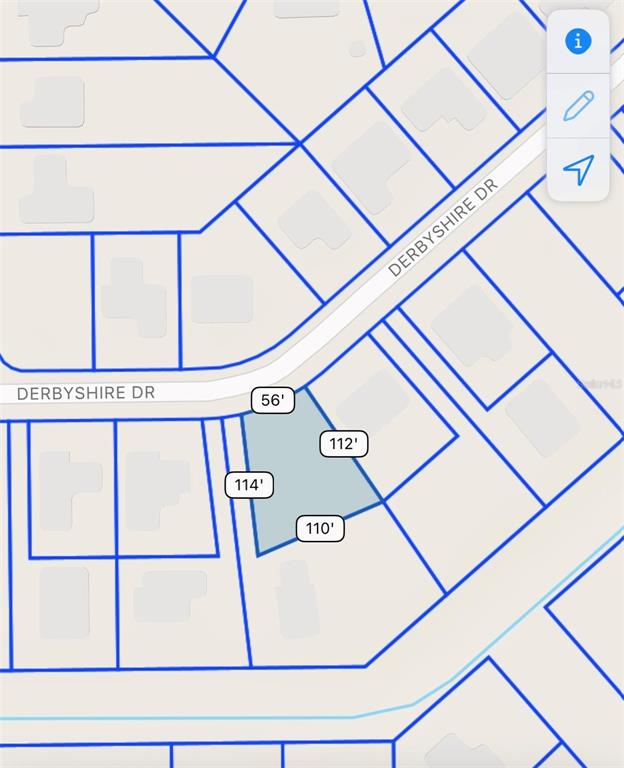 This is a map showing the property lines and dimensions of a residential lot — DERBYSHIRE DRIVE, KISSIMMEE, FL