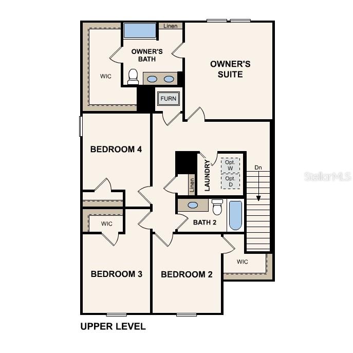 This is a floor plan of an upper level featuring four bedrooms, two bathrooms, and laundry — 1025 AMBLESIDE DRIVE, HAINES CITY, FL