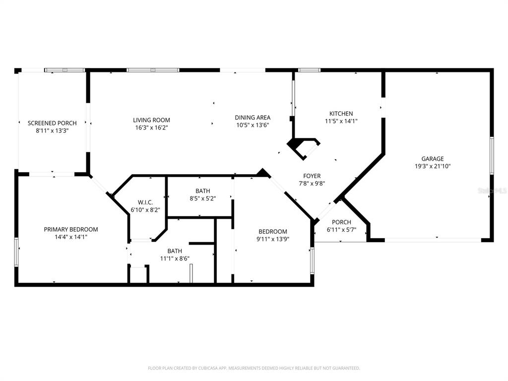 This is a floor plan showing a home with two bedrooms, two bathrooms, and a garage — 2426 SAFFRON LANE, THE VILLAGES, FL