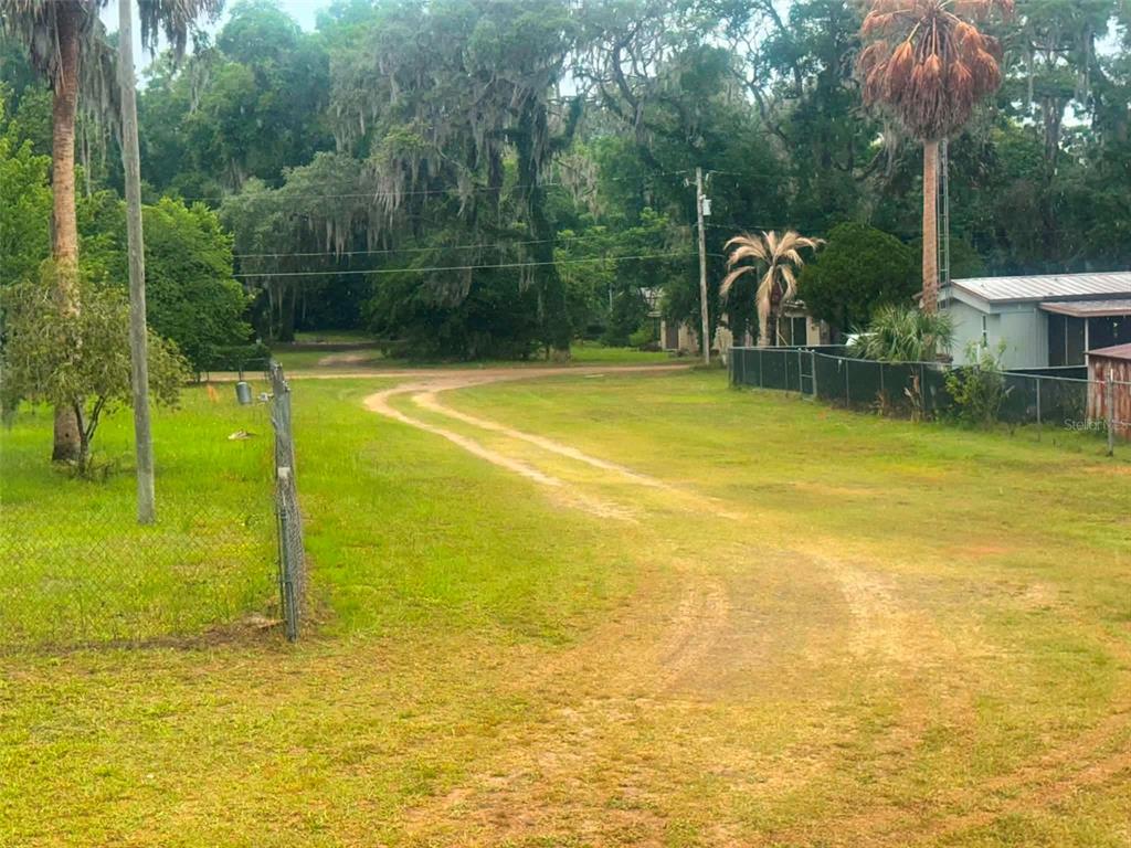 A dirt driveway leads through a grassy lot toward trees and a small house — 6360 SE 145TH PLACE, SUMMERFIELD, FL