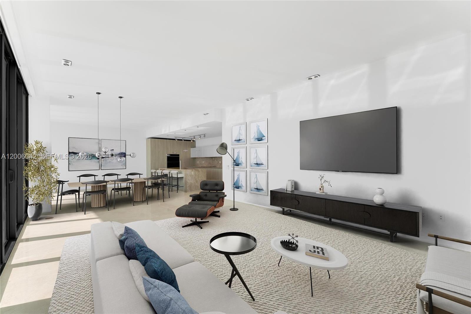 This is a rendering of a modern open-concept living and dining room with neutral decor — 3131 NE 7th Ave, Miami FL 33137, MIAMI, FL
