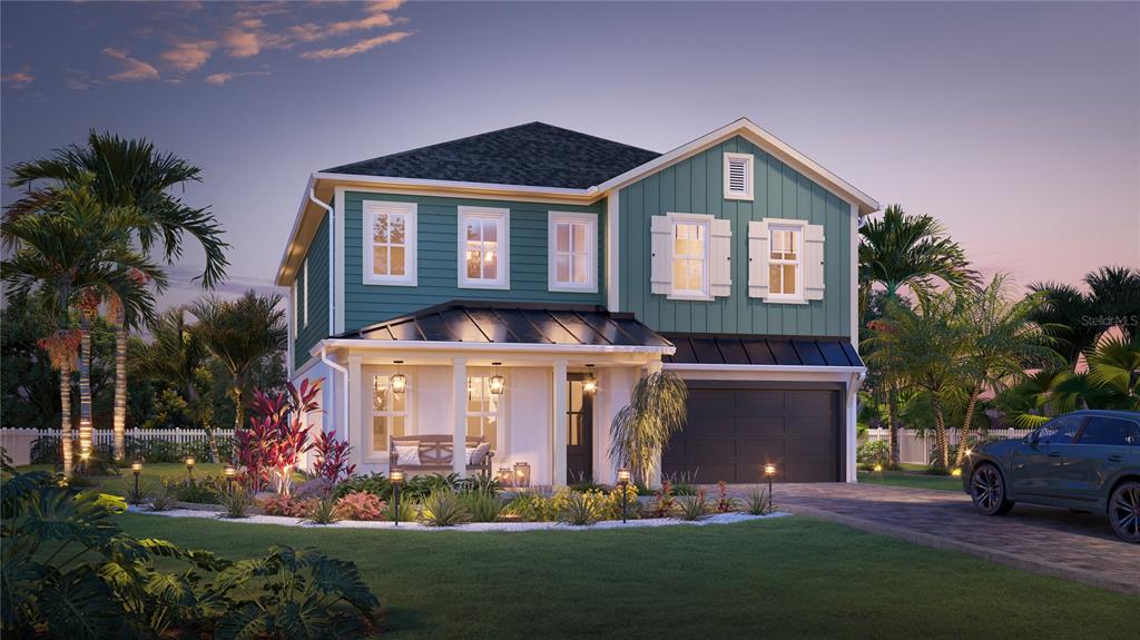 A digital rendering of a two-story house with teal siding and a front porch — 2633 TIFTON STREET S, GULFPORT, FL