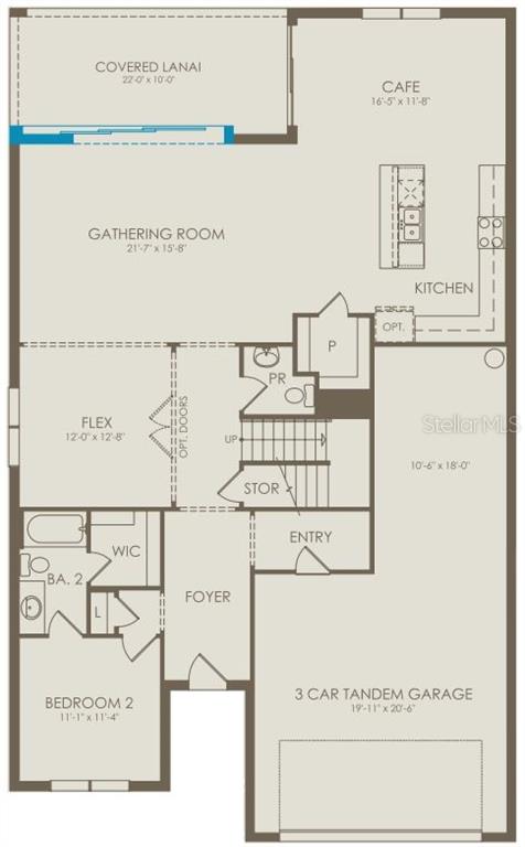 This floor plan shows the first level of a home with a garage and lanai — 4746 HARRINGTON FIELDS DRIVE, DAVENPORT, FL