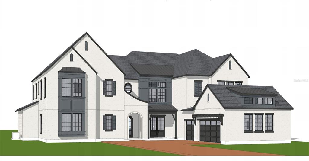 This is a digital architectural rendering of a two-story house with a white exterior — 2080 LAKE MARKHAM ROAD, SANFORD, FL