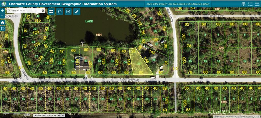 This is a digital map showing property lot lines and parcel numbers in a residential area — 27372 LAS LOMAS DRIVE, PUNTA GORDA, FL