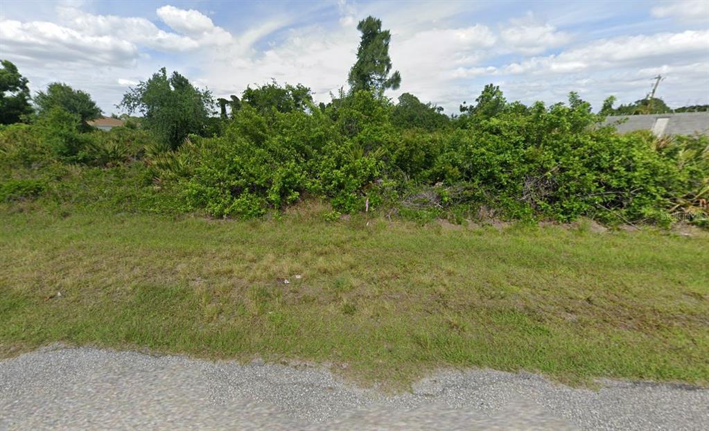 A vacant, overgrown lot with dense green vegetation and trees sits behind a grassy verge — 5478 RILEY LANE, PORT CHARLOTTE, FL