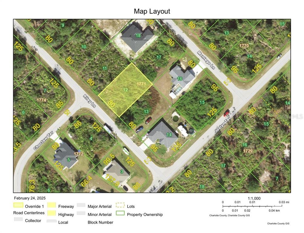 This is a map layout showing property lot lines and road centerlines in a residential area — 5478 RILEY LANE, PORT CHARLOTTE, FL