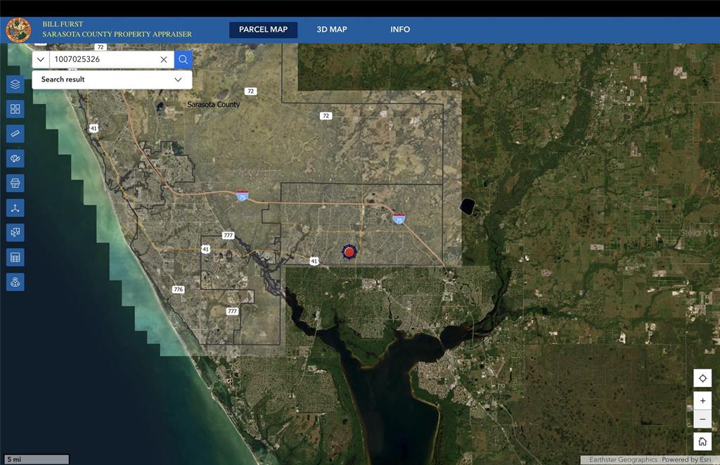 This is a digital map showing a property location within Sarasota County, Florida — JULIA TERRACE, NORTH PORT, FL