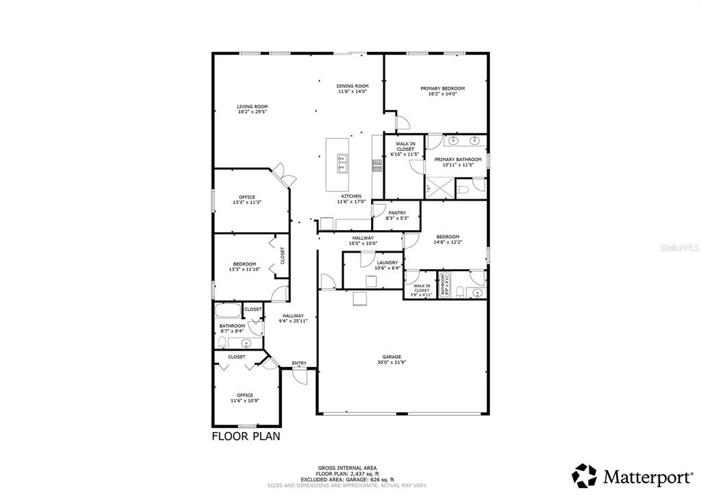 This is a floor plan showing the layout of a house with a garage — 2922 FLYING BLACKBIRD ROAD, BARTOW, FL