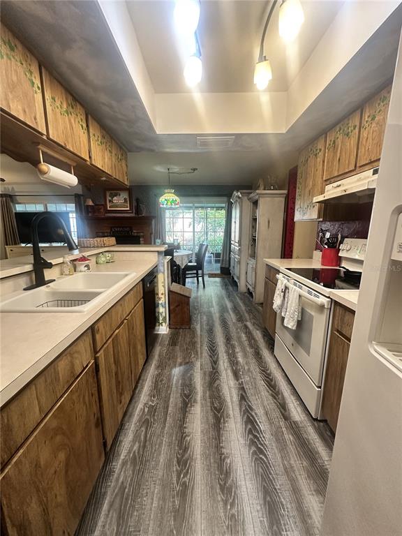 A living room features beige carpet, wallpapered walls, two windows, and a bright red door — 2609 DRUMWOOD PLACE, VALRICO, FL