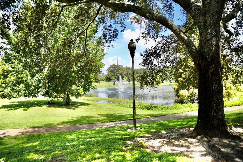 A park features a pond with a fountain, a paved path, and large shade trees — 36121 LAKE CHASE BOULEVARD UNIT 204, ZEPHYRHILLS, FL