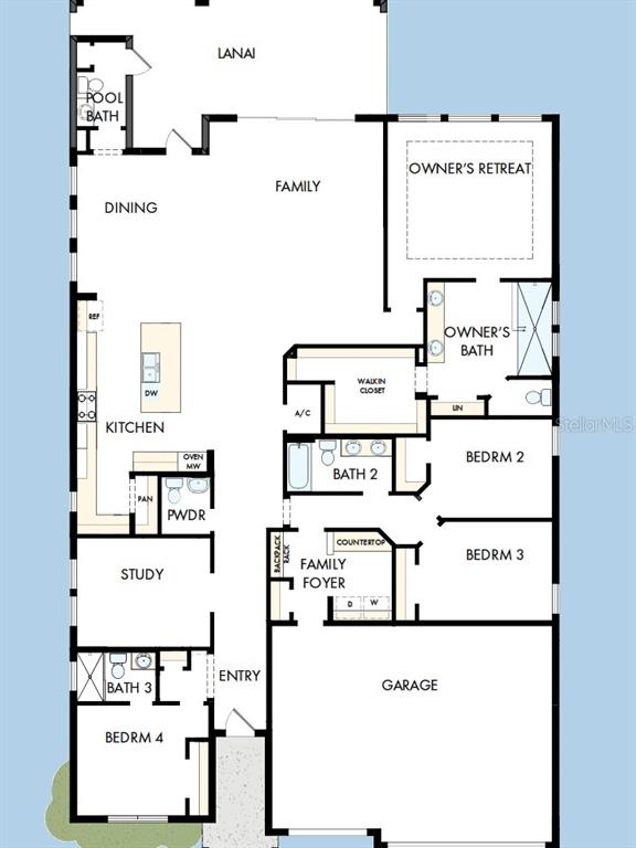 This is a floor plan of a single-story home featuring four bedrooms, a garage, and a lanai — 8202 MERRITT AVENUE, BRADENTON, FL